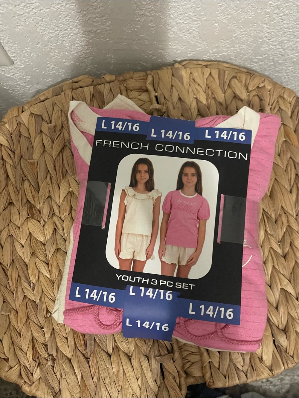French Connection Kids Pajama 3-Piece Set in Pink and Cream